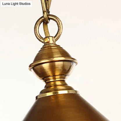 Vintage Suspension Pendant Light with Metallic Brass/Gold Finish - 7"/8.5" Conical Shade, 1-Light