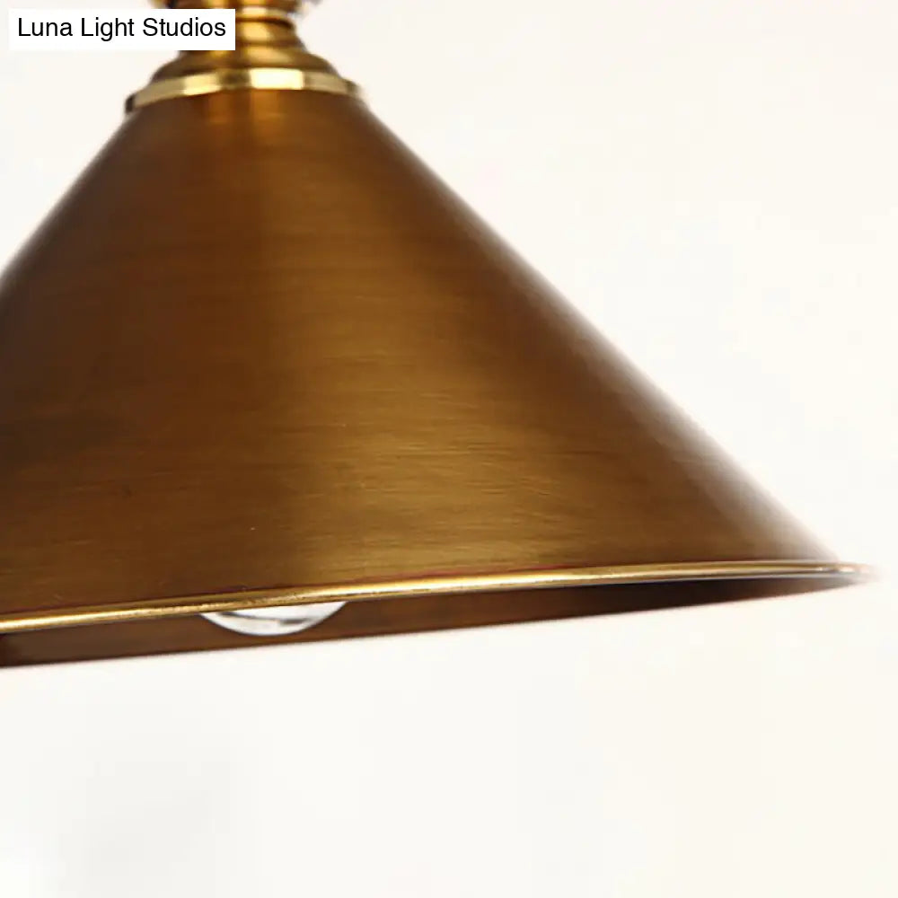 Vintage Suspension Pendant Light with Metallic Brass/Gold Finish - 7"/8.5" Conical Shade, 1-Light