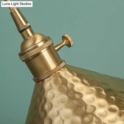 Vintage Suspension Pendant Light with Metallic Brass/Gold Finish - 7"/8.5" Conical Shade, 1-Light