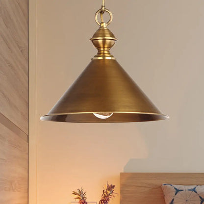 Vintage Suspension Pendant Light with Metallic Brass/Gold Finish - 7"/8.5" Conical Shade, 1-Light