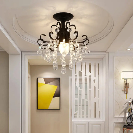 DecorBites™ DecorBites™ Vintage Swirl Crystal Semi-Mount Ceiling Light (Black) - 3-Bulb for Foyer