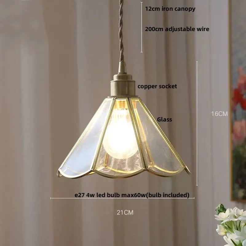 Vintage teal blue glass led pendant light with antique brass finish and scalloped decorbites blue glass design