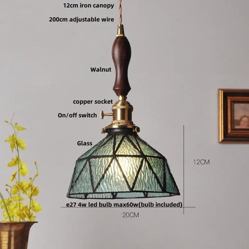 Vintage teal blue glass led pendant light with dark walnut handle and brass fixture for kitchen decorbites blue glass decor
