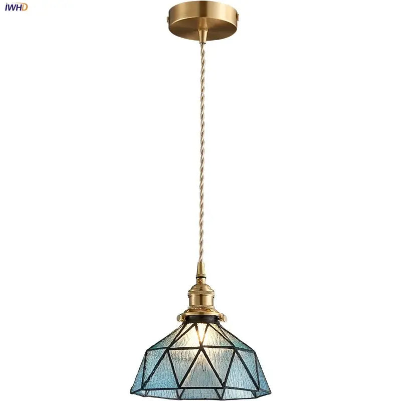 Vintage teal blue glass led pendant light with brass metal frame and twisted cord for kitchen decorbites blue glass decor