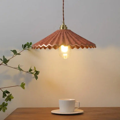 Copper-colored ridged pendant lights with brass fixture and twisted cord for vintage teal decorbites ceramic led pendant use