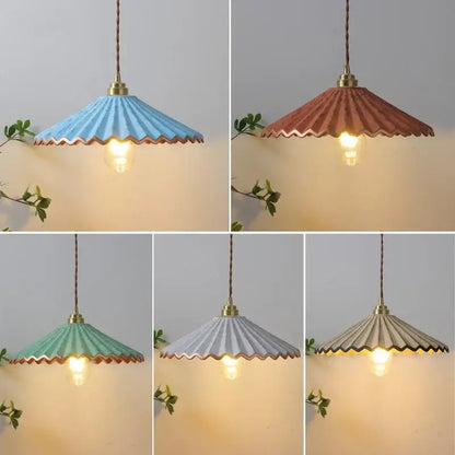 Vintage teal decorbites ceramic led pendant light with fluted pastel blue ceramic shade and brass hardware for kitchen use