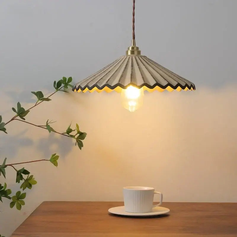 Vintage teal decorbites ceramic led pendant light with metallic fluted shade and warm lighting for kitchen decor