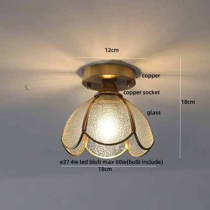 Vintage tiffany stained glass led ceiling lamp with warm-toned copper socket and textured glass petals in brass fixture