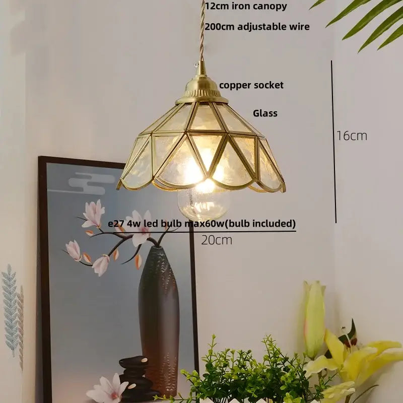 Vintage Tiffany stained glass pendant lamp with brass vintage glass and a 12cm iron canopy for kitchen decorbites