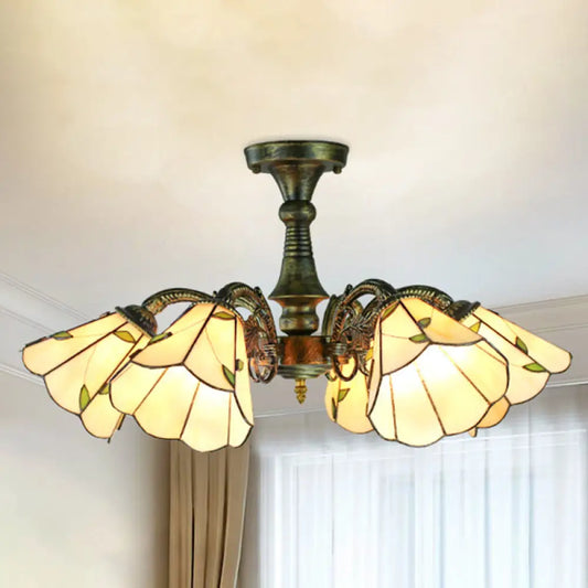 DecorBites™ DecorBites™ Vintage Tiffany Stained Glass Pendant Light Chandelier with Peacock Tail Design - 6 Lights, Antique Bronze