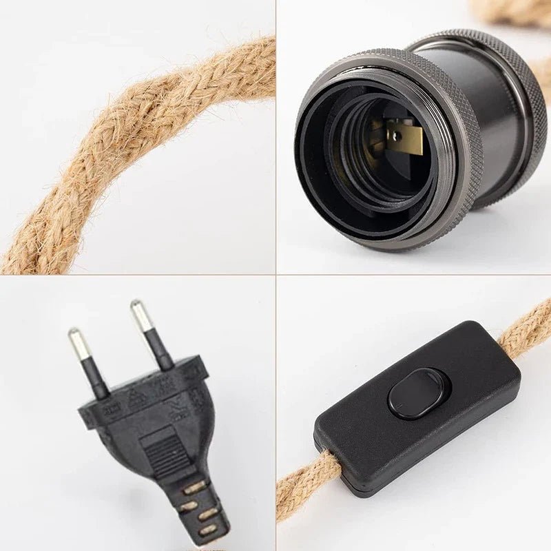 Vintage Twisted Hemp Rope Pendant Cord With E27 Socket - Decorbites