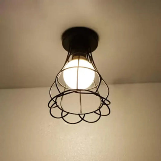 DecorBites™ DecorBites™ Vintage Urn/Vase Cage Metal Flush Mount Light with 1 Bulb - Black