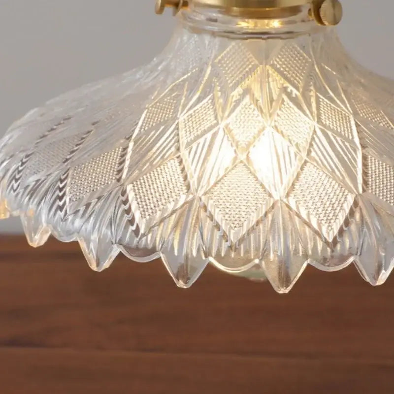 Vintage walnut and brass pendant lamp with clear intricately cut glass led pendant lampshade for dining room