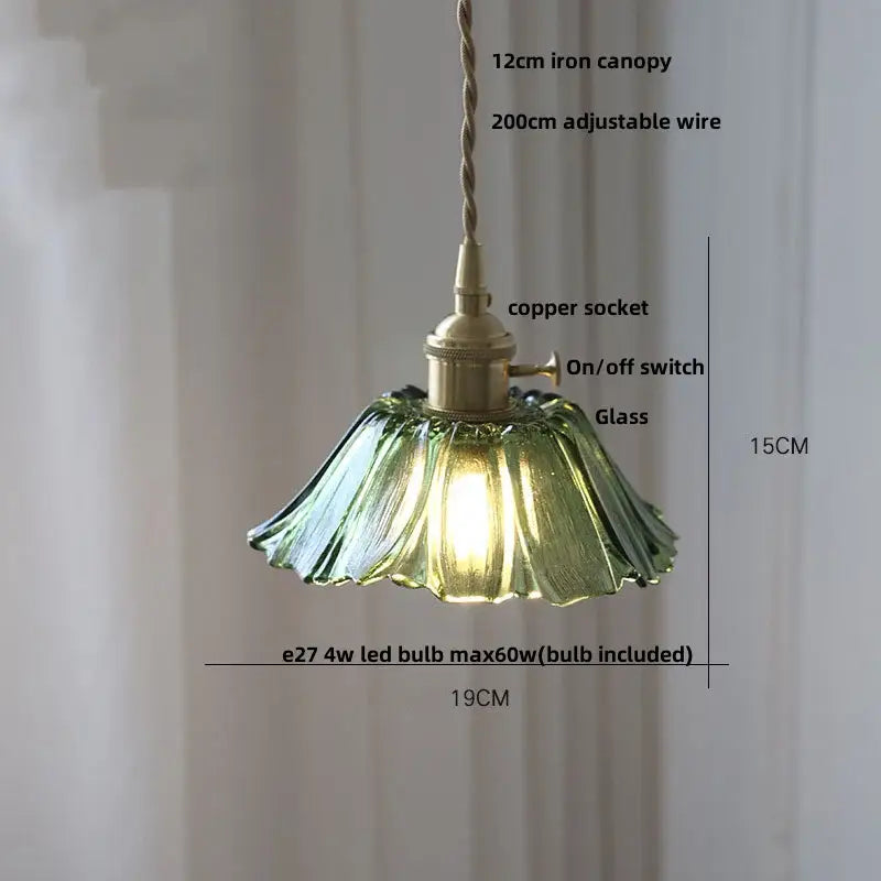 Vintage walnut and brass glass led pendant lamp with a delicate green fluted glass led pendant for dining room lighting