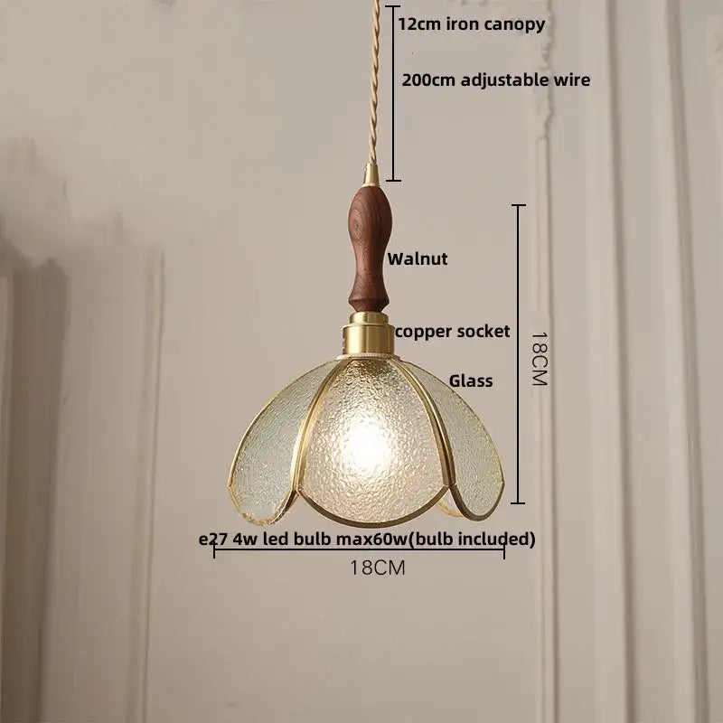 Vintage walnut green glass led wood pendant light with textured shade brass accents and adjustable copper socket for dining room decorbites led wood walnut