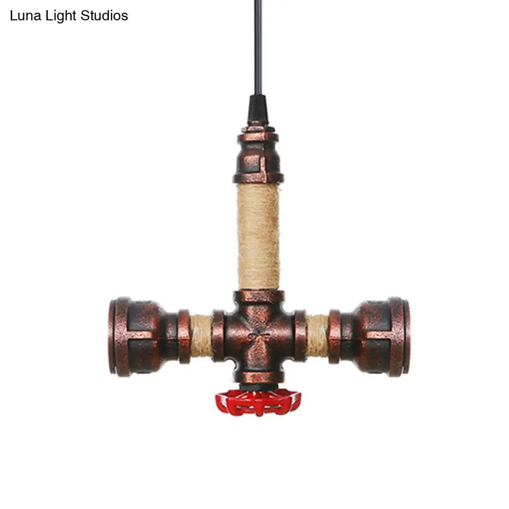 Vintage Water Pipe Chandelier with 2/3 Hanging Pendant Lights in Rust, 8"/9"/10" Width