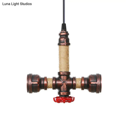 Vintage Water Pipe Chandelier with 2/3 Hanging Pendant Lights in Rust, 8"/9"/10" Width