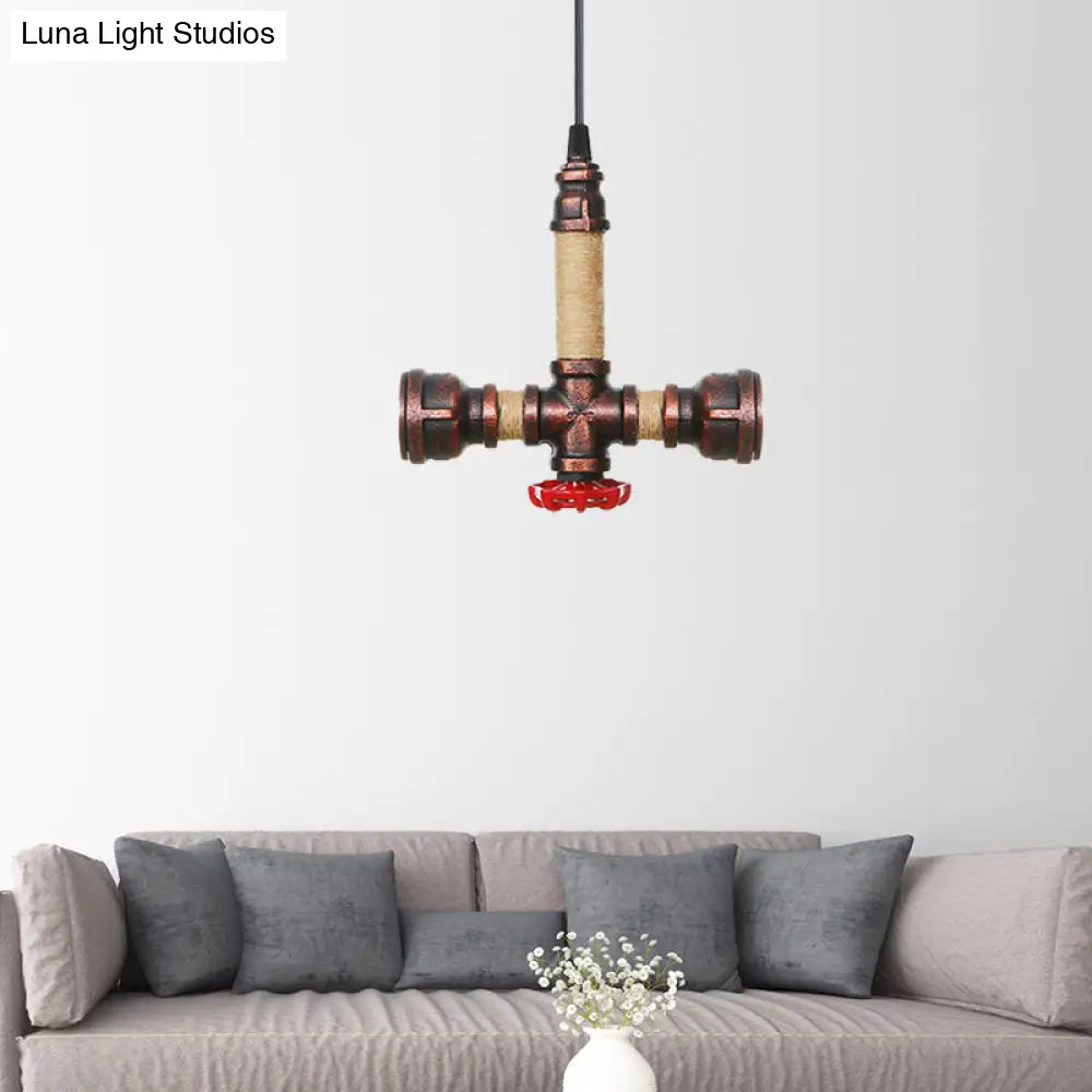 Vintage Water Pipe Chandelier with 2/3 Hanging Pendant Lights in Rust, 8"/9"/10" Width