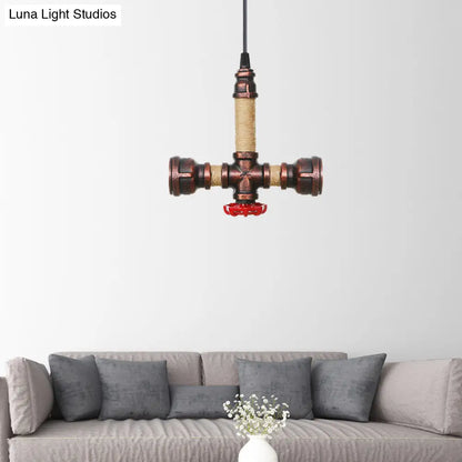 Vintage Water Pipe Chandelier with 2/3 Hanging Pendant Lights in Rust, 8"/9"/10" Width