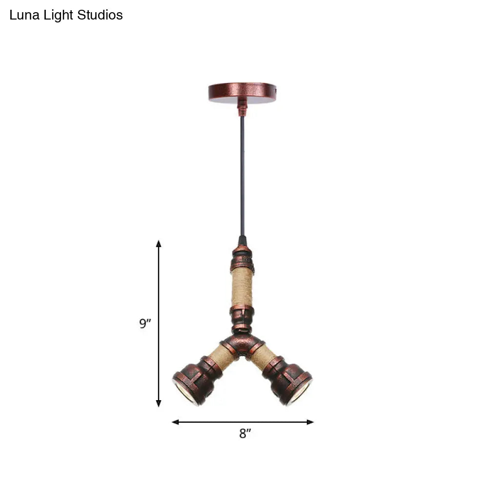 Vintage Water Pipe Chandelier with 2/3 Hanging Pendant Lights in Rust, 8"/9"/10" Width