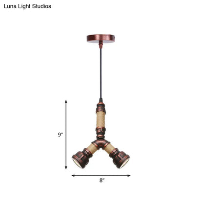 Vintage Water Pipe Chandelier with 2/3 Hanging Pendant Lights in Rust, 8"/9"/10" Width