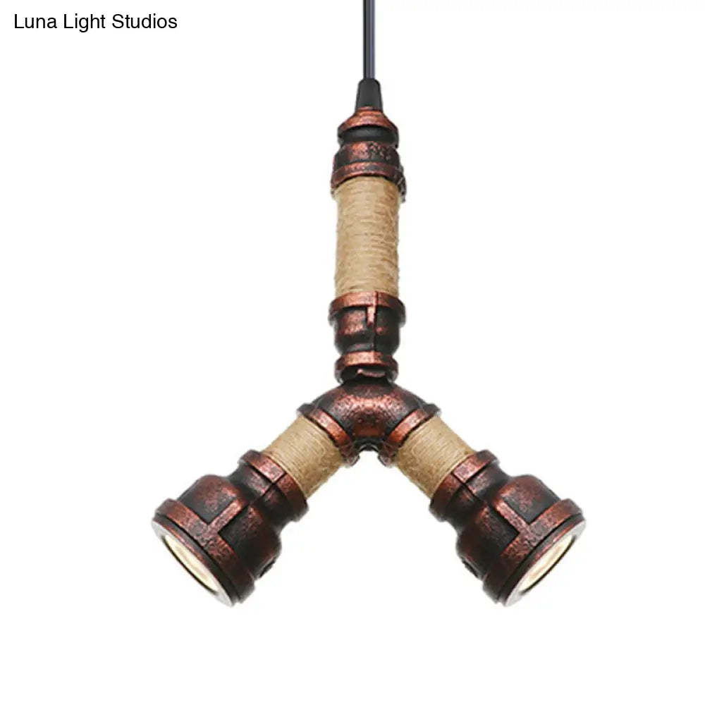 Vintage Water Pipe Chandelier with 2/3 Hanging Pendant Lights in Rust, 8"/9"/10" Width