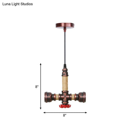 Vintage Water Pipe Chandelier with 2/3 Hanging Pendant Lights in Rust, 8"/9"/10" Width
