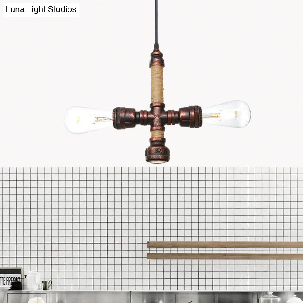 Vintage Water Pipe Chandelier with 2/3 Hanging Pendant Lights in Rust, 8"/9"/10" Width