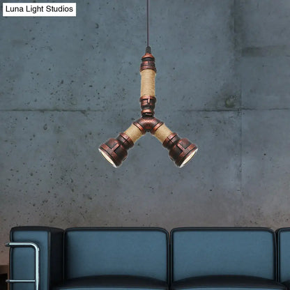 Vintage Water Pipe Chandelier with 2/3 Hanging Pendant Lights in Rust, 8"/9"/10" Width
