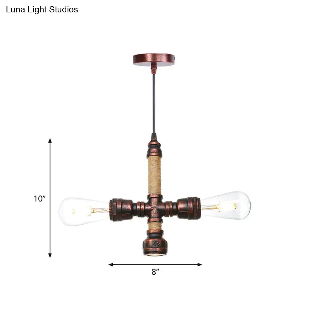 Vintage Water Pipe Chandelier with 2/3 Hanging Pendant Lights in Rust, 8"/9"/10" Width