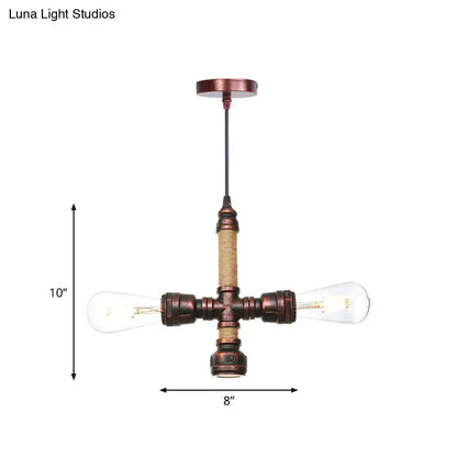 Vintage Water Pipe Chandelier with 2/3 Hanging Pendant Lights in Rust, 8"/9"/10" Width