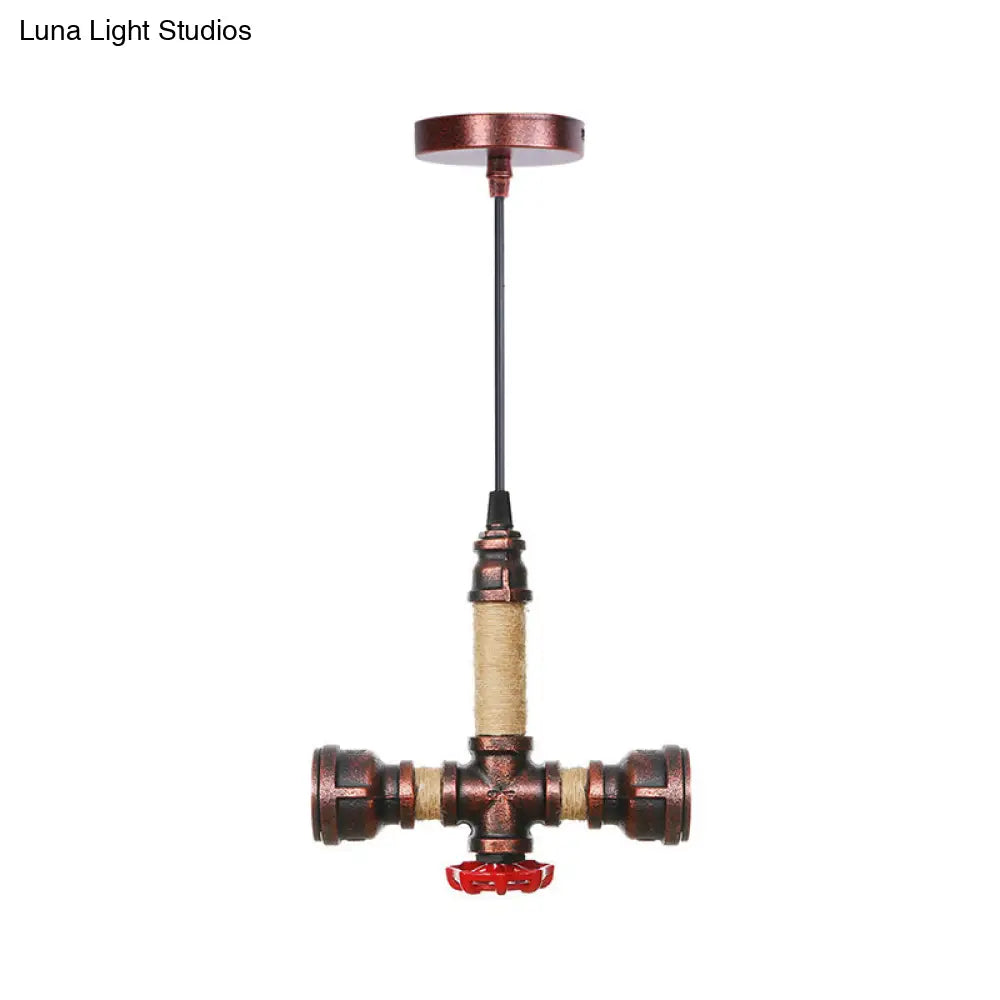 Vintage Water Pipe Chandelier with 2/3 Hanging Pendant Lights in Rust, 8"/9"/10" Width