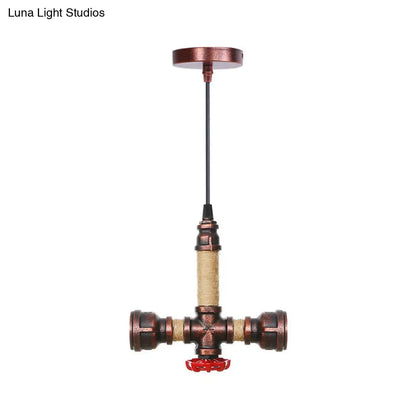 Vintage Water Pipe Chandelier with 2/3 Hanging Pendant Lights in Rust, 8"/9"/10" Width