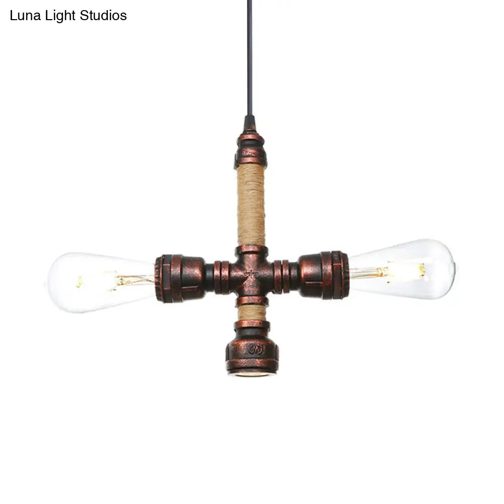 Vintage Water Pipe Chandelier with 2/3 Hanging Pendant Lights in Rust, 8"/9"/10" Width