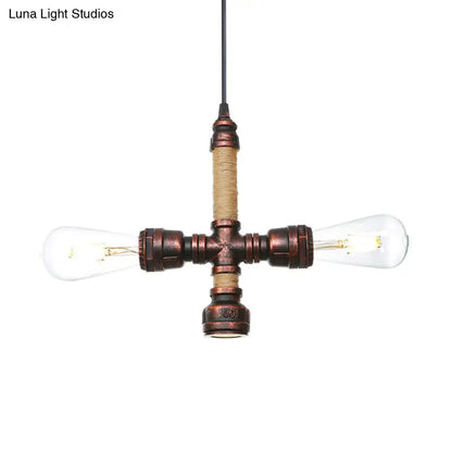 Vintage Water Pipe Chandelier with 2/3 Hanging Pendant Lights in Rust, 8"/9"/10" Width