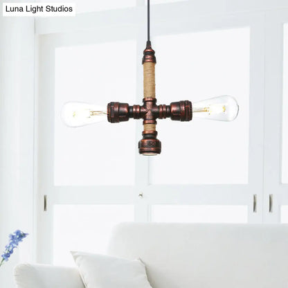 Vintage Water Pipe Chandelier with 2/3 Hanging Pendant Lights in Rust, 8"/9"/10" Width