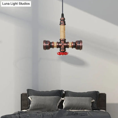 Vintage Water Pipe Chandelier with 2/3 Hanging Pendant Lights in Rust, 8"/9"/10" Width