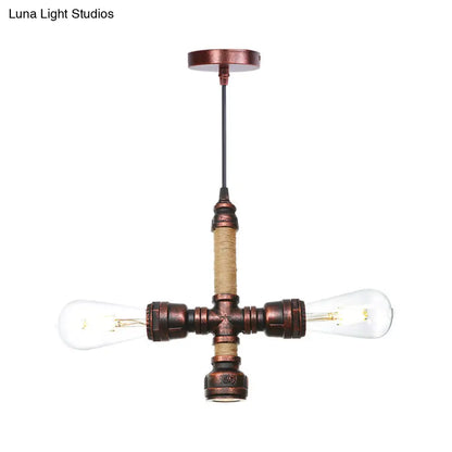 Vintage Water Pipe Chandelier with 2/3 Hanging Pendant Lights in Rust, 8"/9"/10" Width