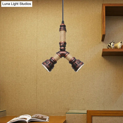 Vintage Water Pipe Chandelier with 2/3 Hanging Pendant Lights in Rust, 8"/9"/10" Width