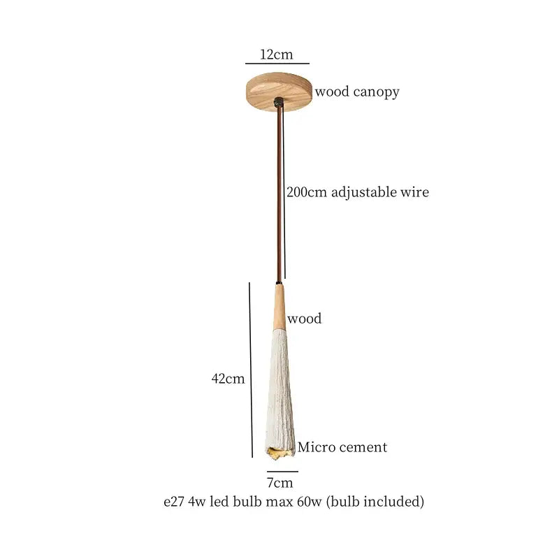 Vintage white cement led pendant lamp with natural wood canopy and bronze stem for dining room decorbites cement led lighting