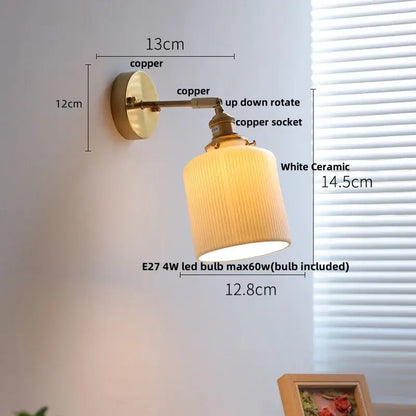 Vintage white ceramic and copper canopy led wall sconce featuring copper decorbites copper canopy bedroom light