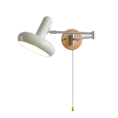 Vintage white ceramic and wood rocker arm wall lamp with adjustable chrome metal arm for bedroom decorbites cream wind