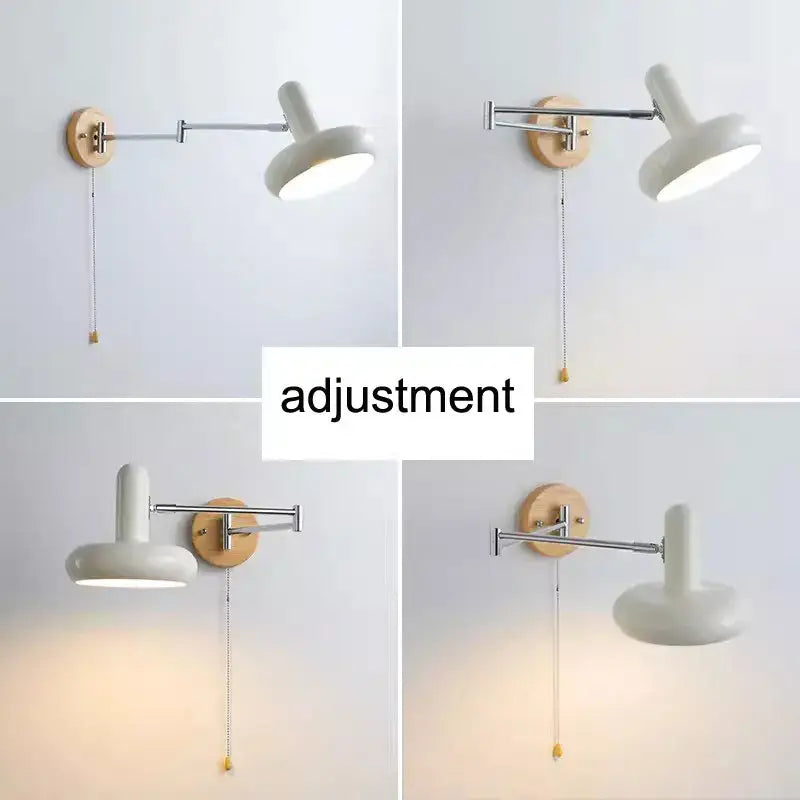 Vintage white ceramic and wood rocker arm wall lamp with adjustable metal arm for bedroom decorbites cream wind lighting