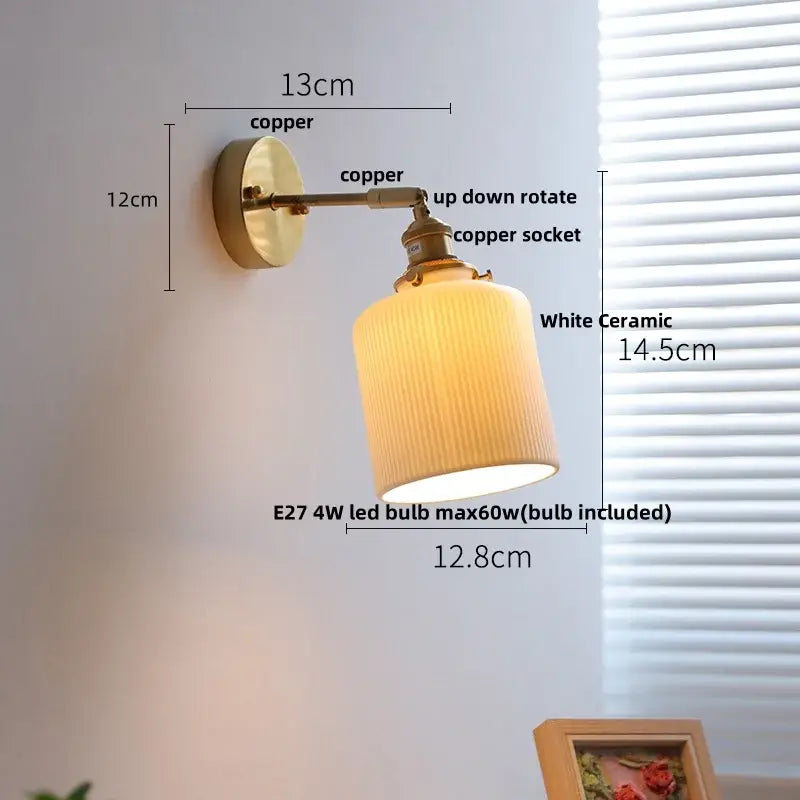 Vintage white ceramic canopy led wall sconce with copper base for bedroom decorbites ceramic canopy wall sconce decor