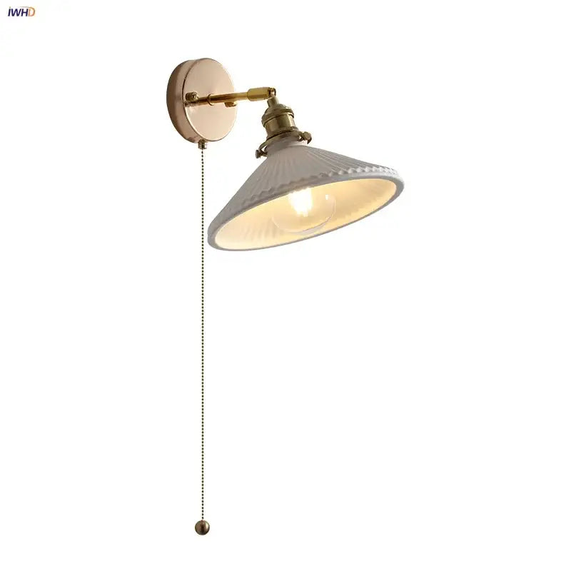 Vintage white ceramic canopy led wall sconce with brass finish metal components decorbites ceramic canopy for bedroom lighting