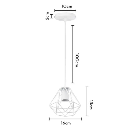 Vintage white metal dome shade loft pendant light with a minimalist wireframe design and cylindrical bulb holder