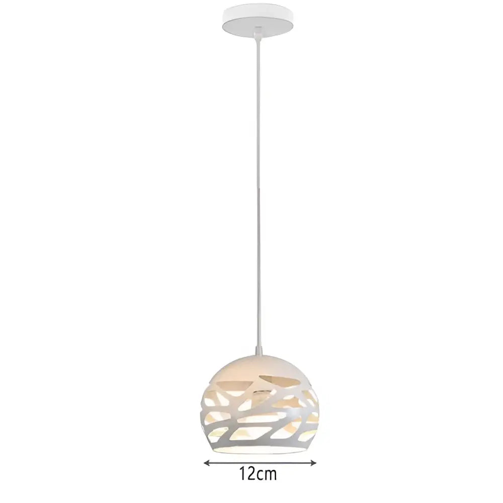 Vintage white metal dome shade loft pendant light with intricate cut-out patterns and frosted glass finish decorbites dome shade