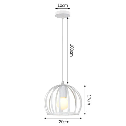 Vintage white metal dome shade loft pendant light featuring a white spherical cage frame and exposed bulb decorbites dome shade