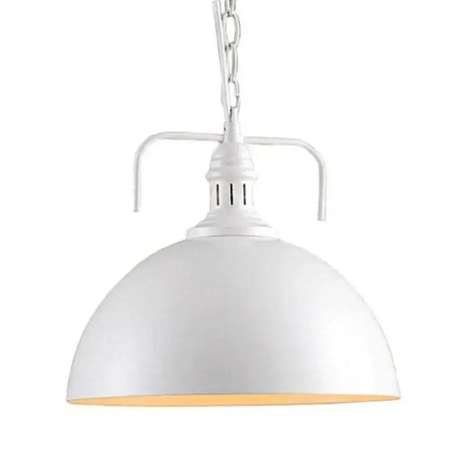 Vintage white metal dome shade loft pendant light with white industrial-style domed shade and chain suspension for dining room decorbites dome shade