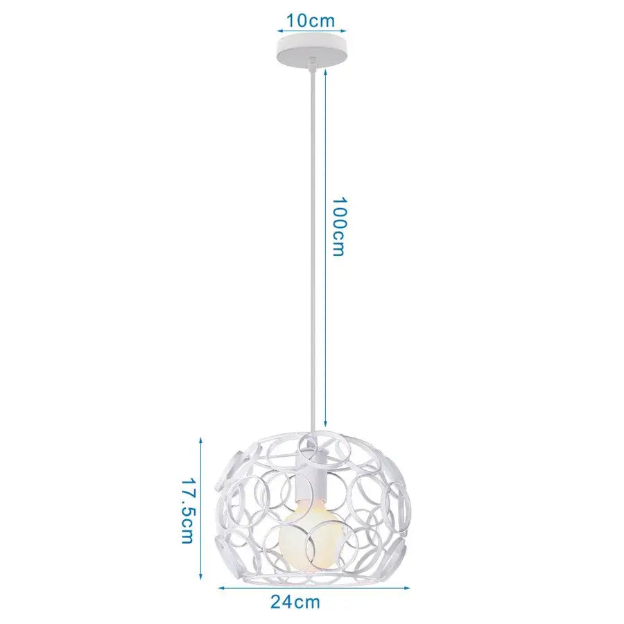 Vintage white metal dome shade loft pendant light with openwork pattern hanging from 100cm cord decorbites dome shade